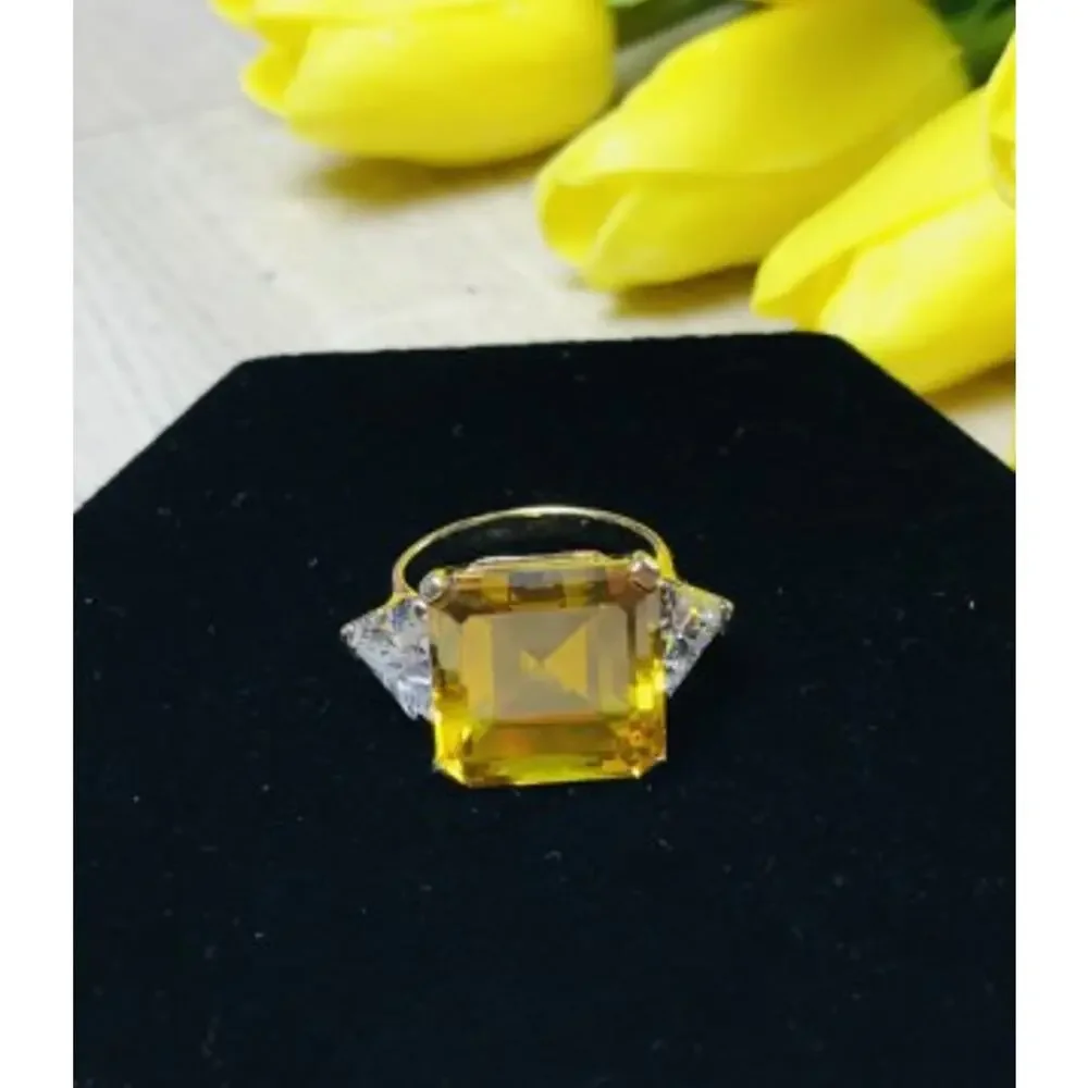 925 Sterling Silver Gold Plated Yellow & White CZ Ring Size 9